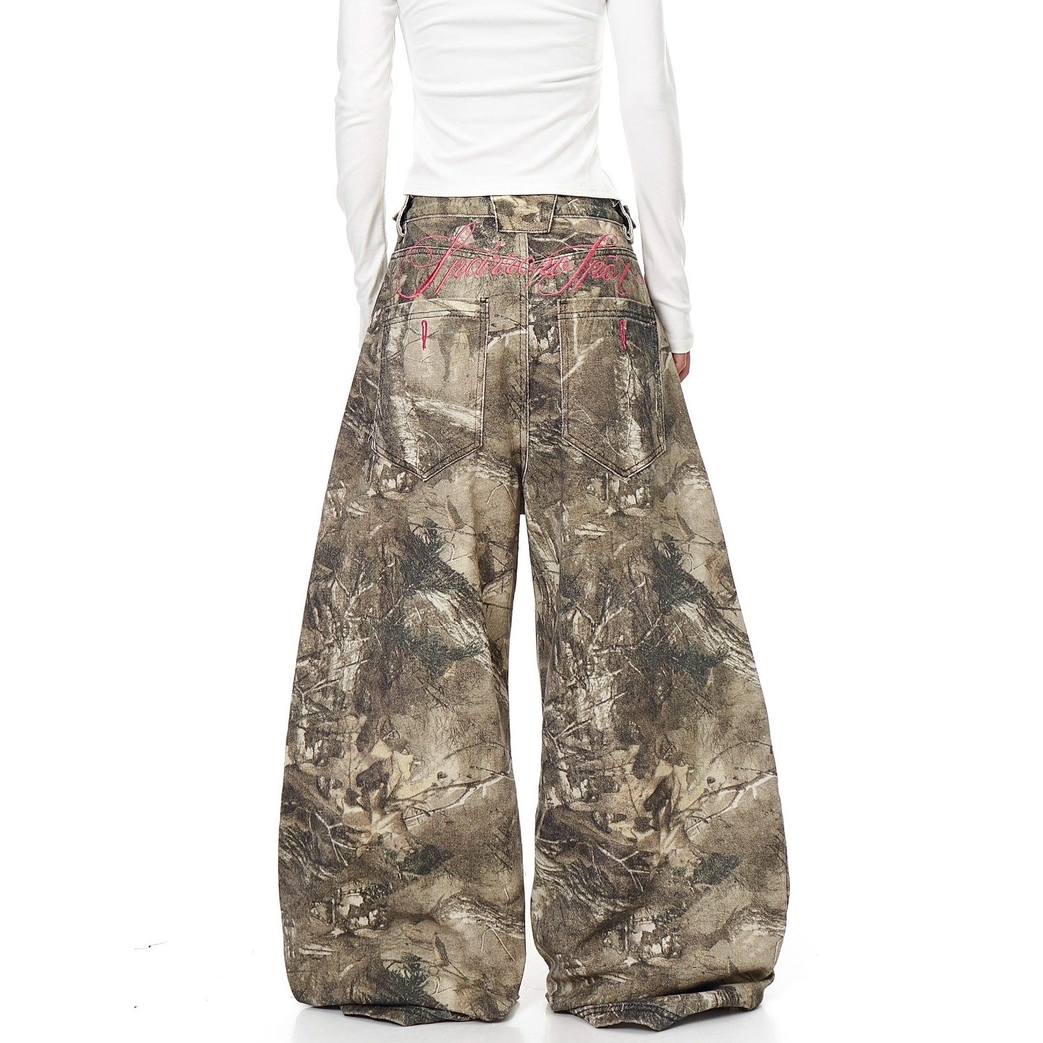 American Street Letter Embroidery Branch Camouflage Jeans for Men and Women Drip Depot