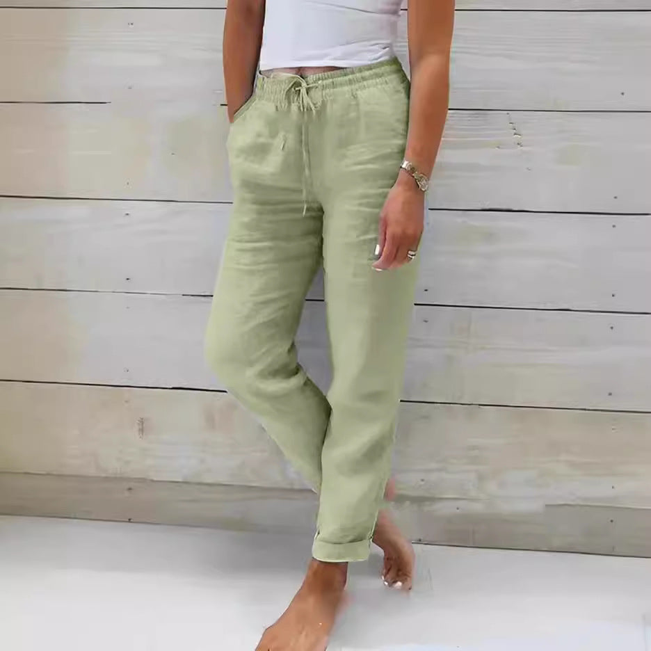High Waisted Casual Cotton Linen Pants