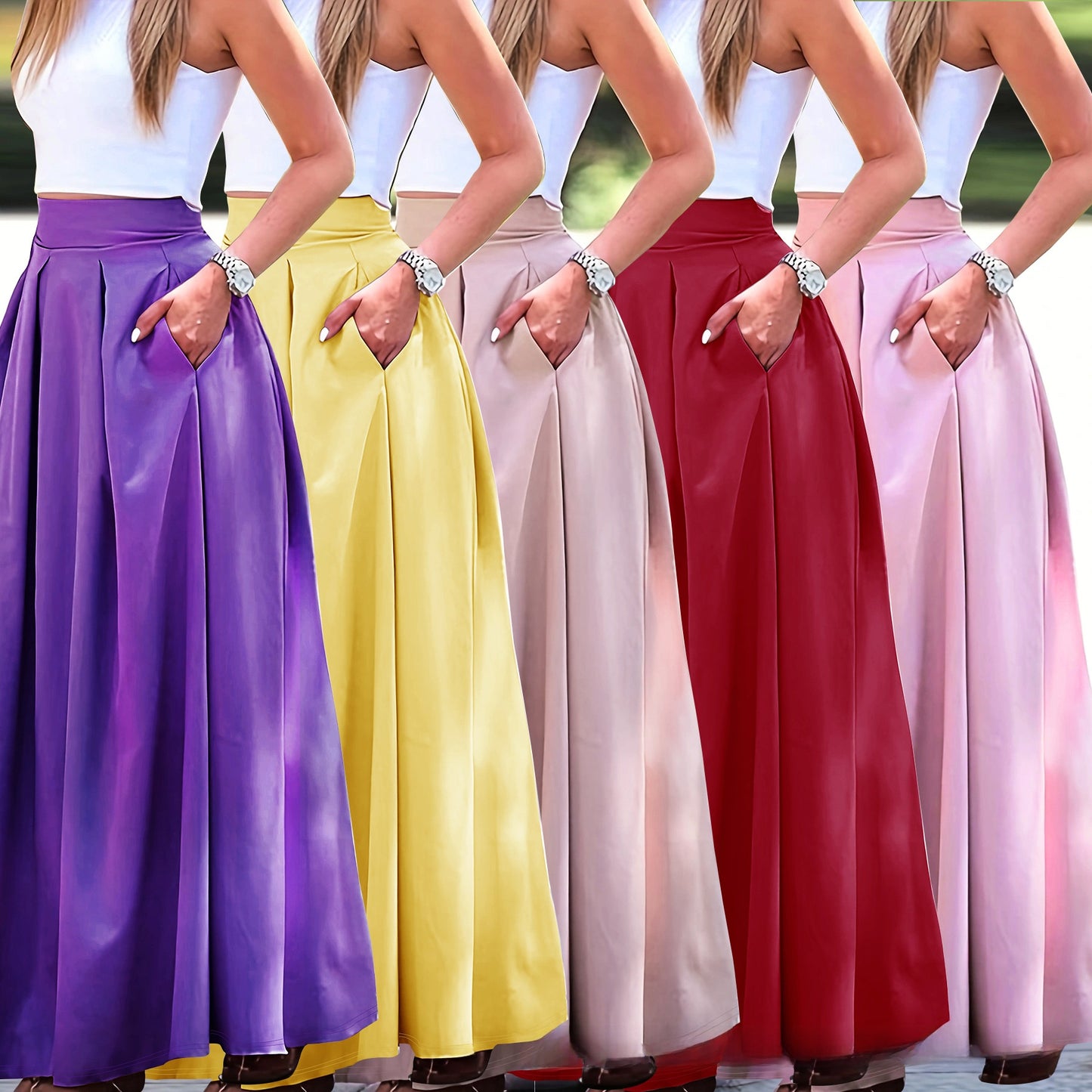 High Waist A-Line Long Skirt