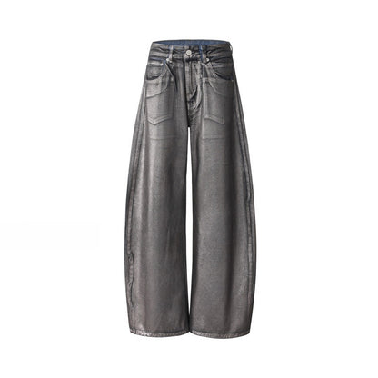 Silver Embellished Denim Wide Leg Pants