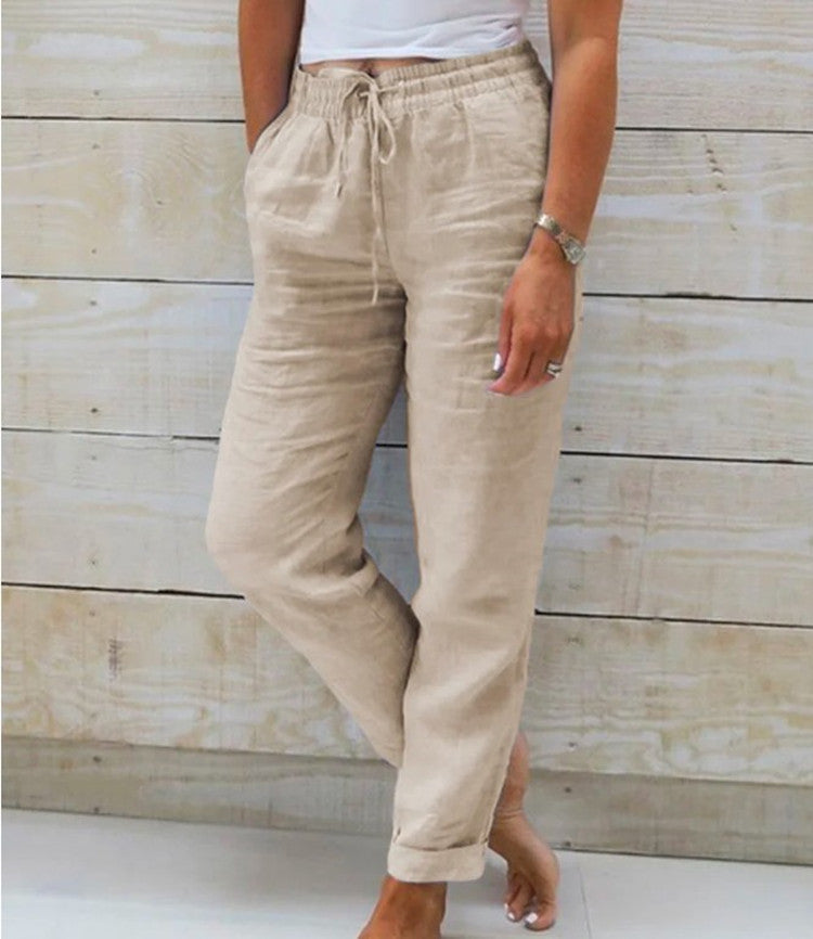 High Waisted Casual Cotton Linen Pants