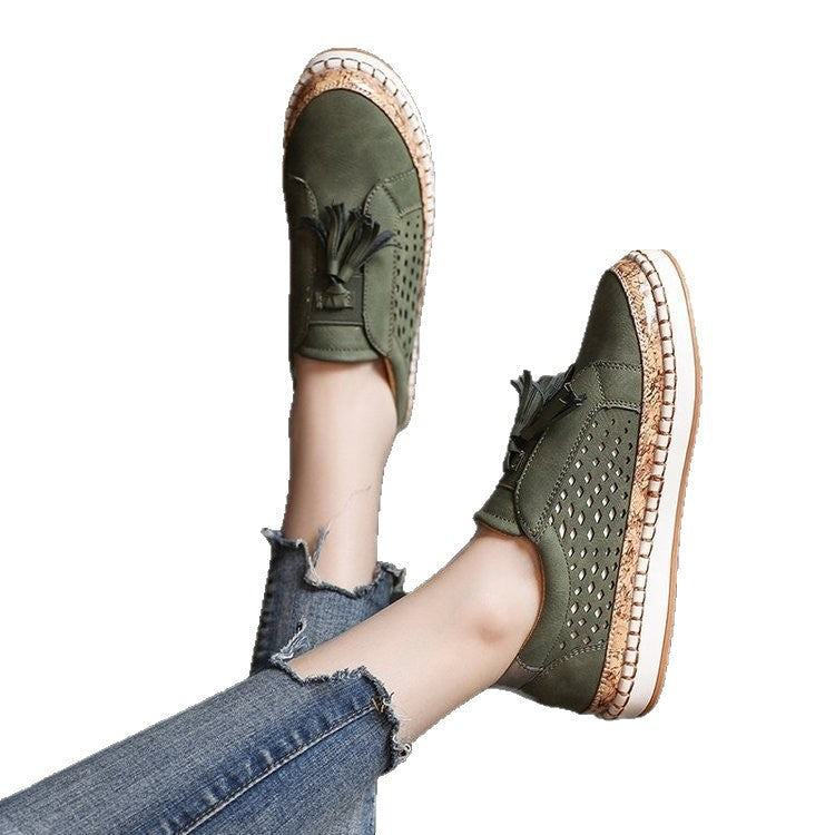 Tassel Round Toe Two-Color Stitching Casual Shoes Drip Depot