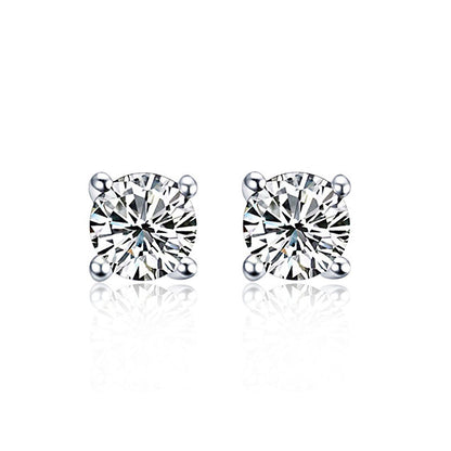 Four-Claw Round Zircon Earrings