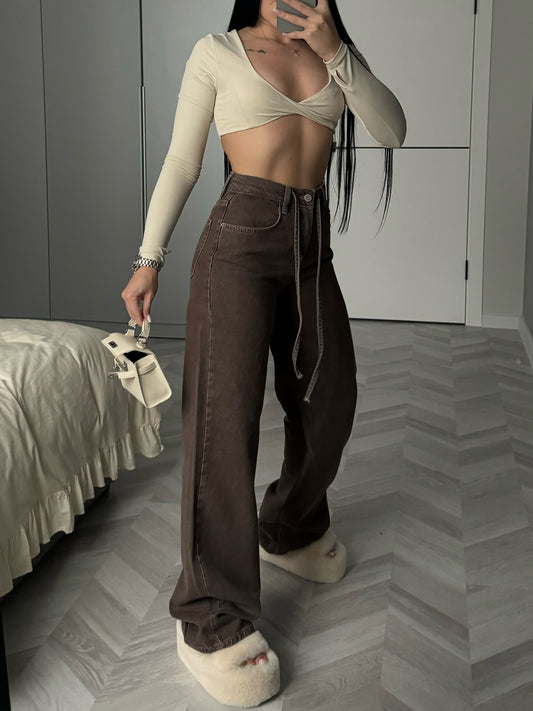 High Waist Wide Leg Denim Pants