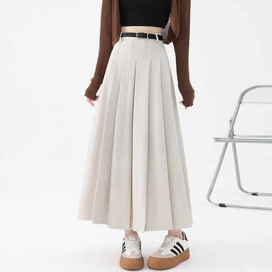 High Waist Pleated Mid-Length Skirt