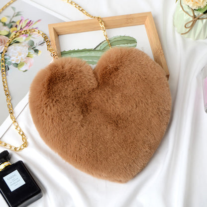 Heart Shaped Faux Rabbit Fur Crossbody Bag