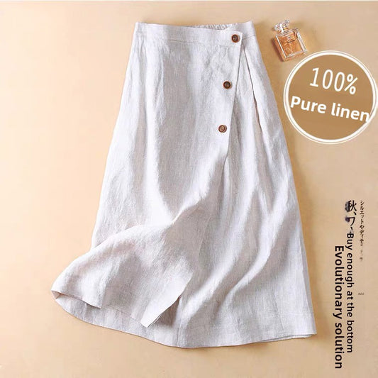 Cotton Linen A-Line Flared Skirt