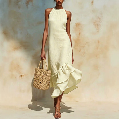 Asymmetrical Hem Linen Dress