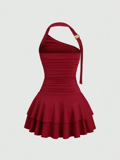 One-Shoulder Pleated Dress