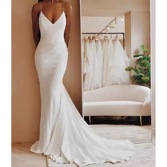 French Style V-Neck Fishtail Wedding Dress