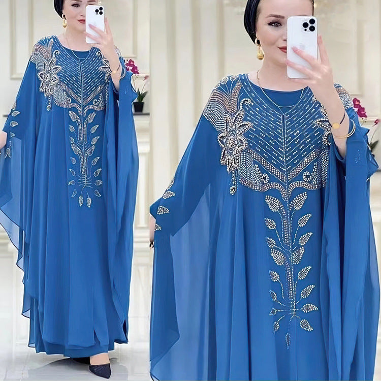 Plus-Size Chiffon Rhinestone Ethnic Dress