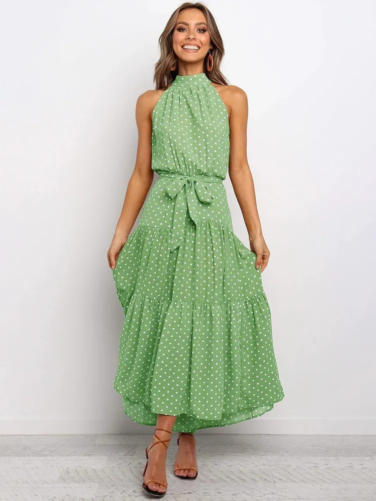 Polka Dot Halter Neck Long Dress