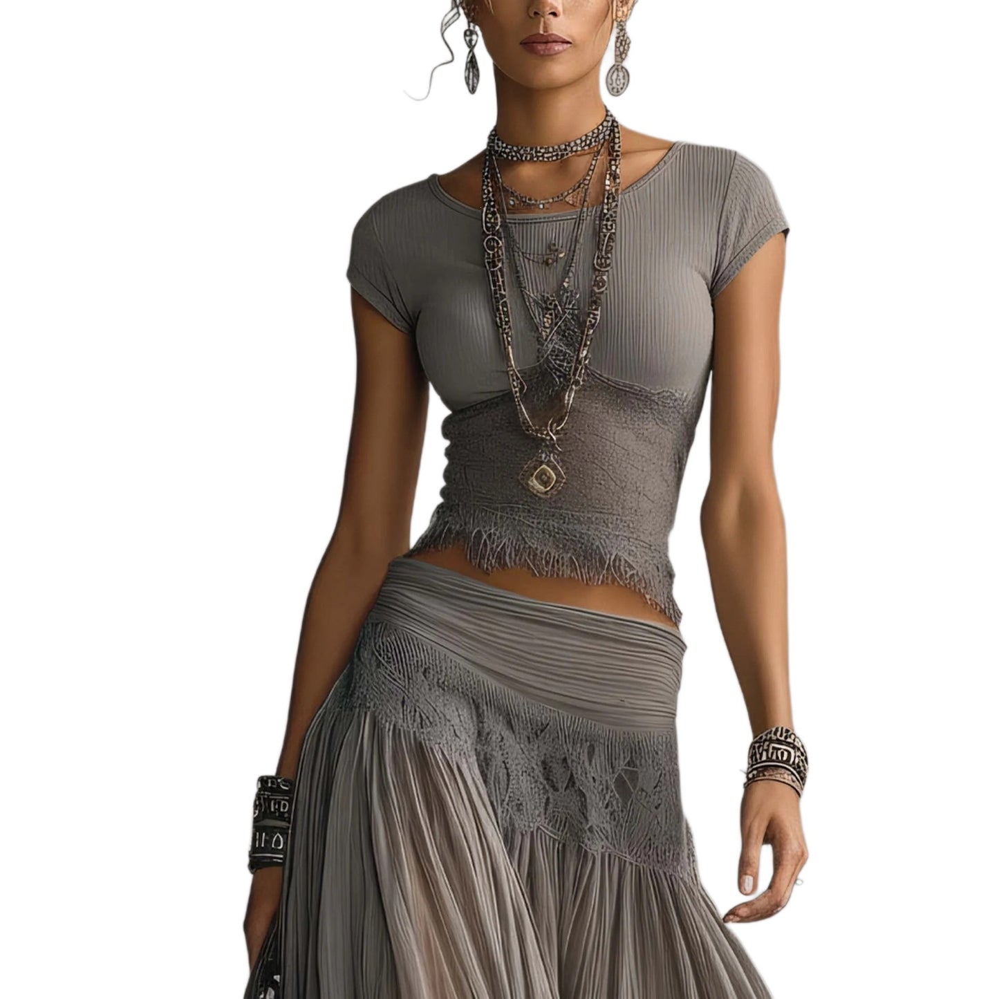 Knitted Top and Chiffon Skirt Set