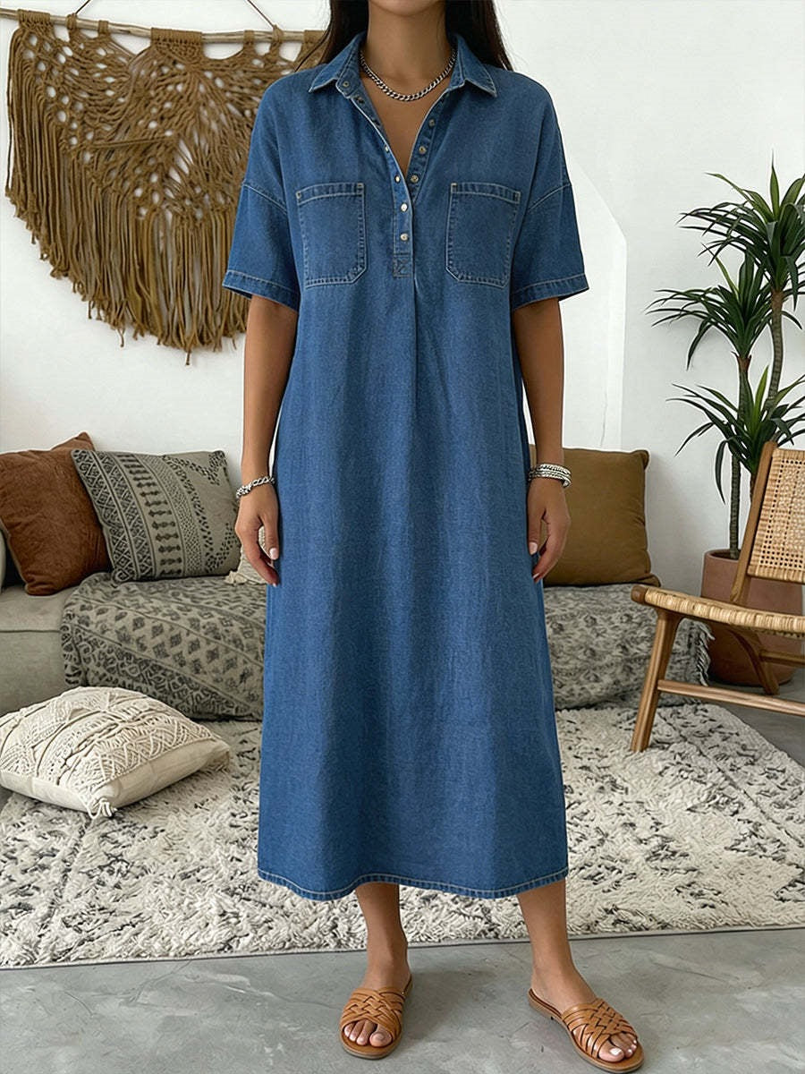 Casual V-Neck Denim Dress