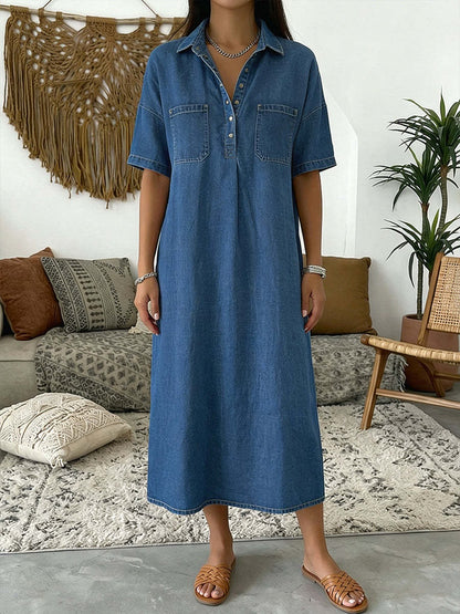 Casual V-Neck Denim Dress