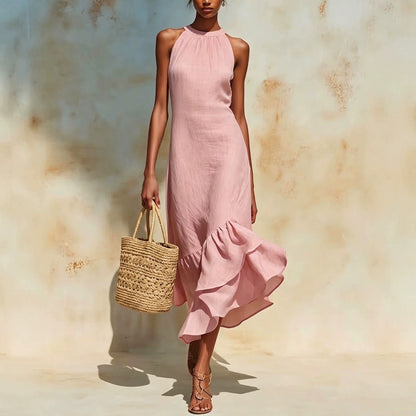 Asymmetrical Hem Linen Dress
