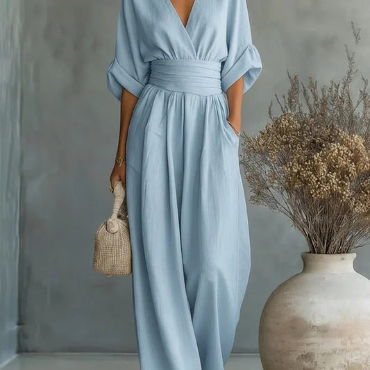 Elegant V-Neck Wide Leg Jumpsuit