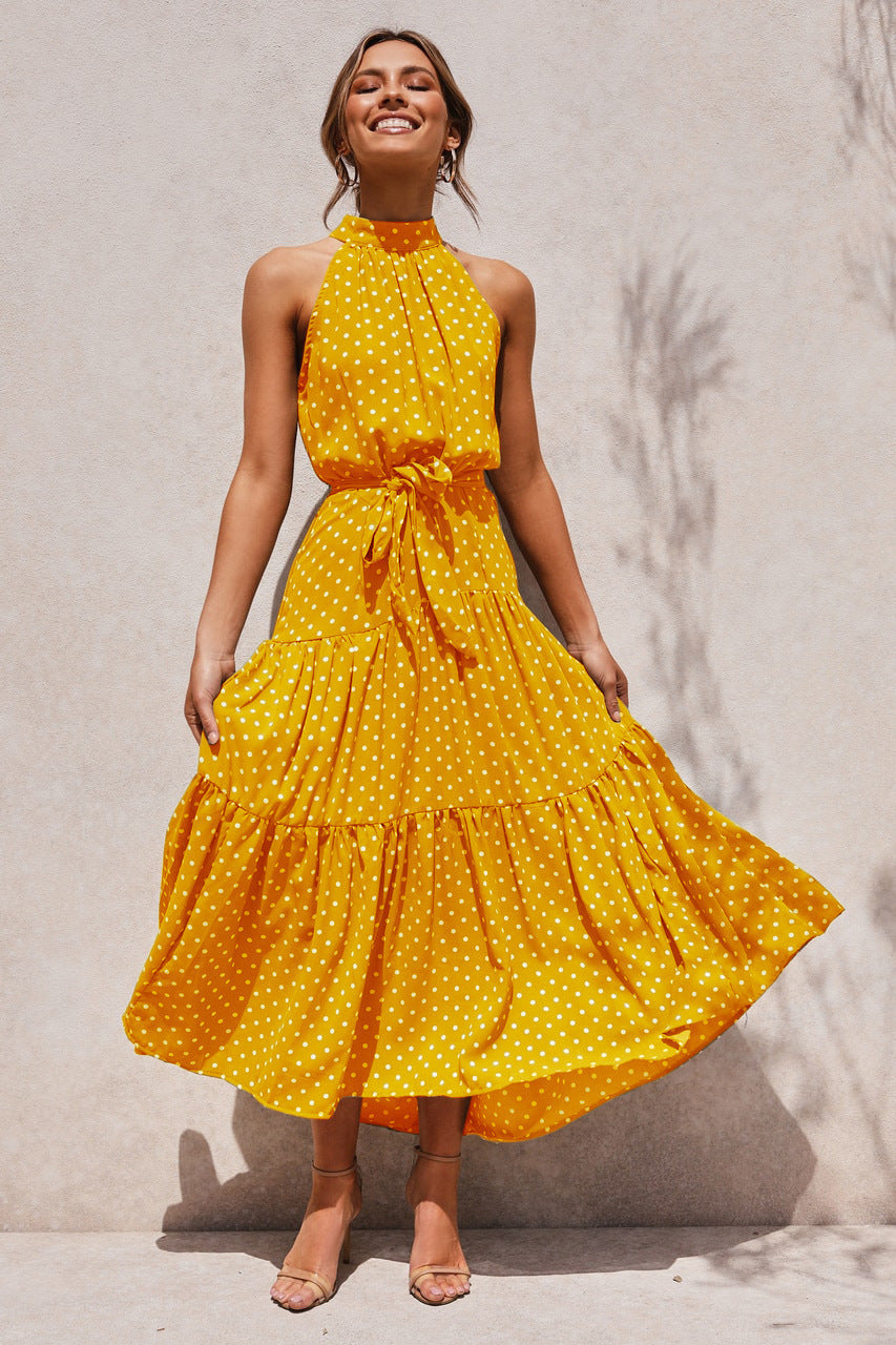 Polka Dot Halter Neck Long Dress