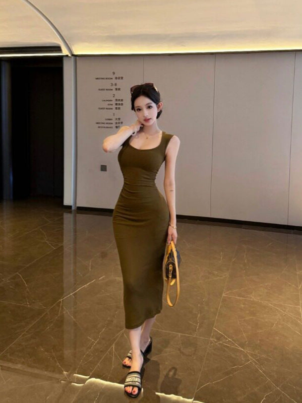 Olive Green Backless Bodycon Mermaid Dress