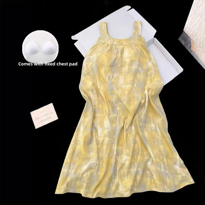 Sling Nightgown  Thin Cute Sweet Pajamas with Chest Pad