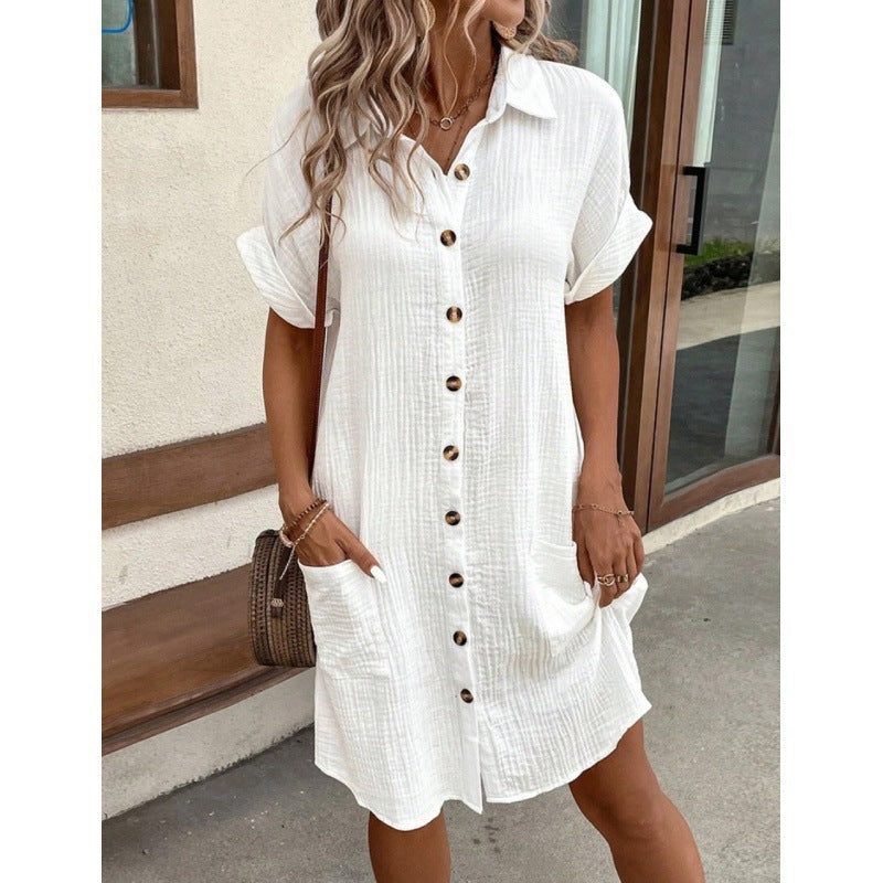 Womens V-Neck Button Shirt Dress