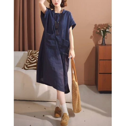 Round Neck Dress with Large Pockets