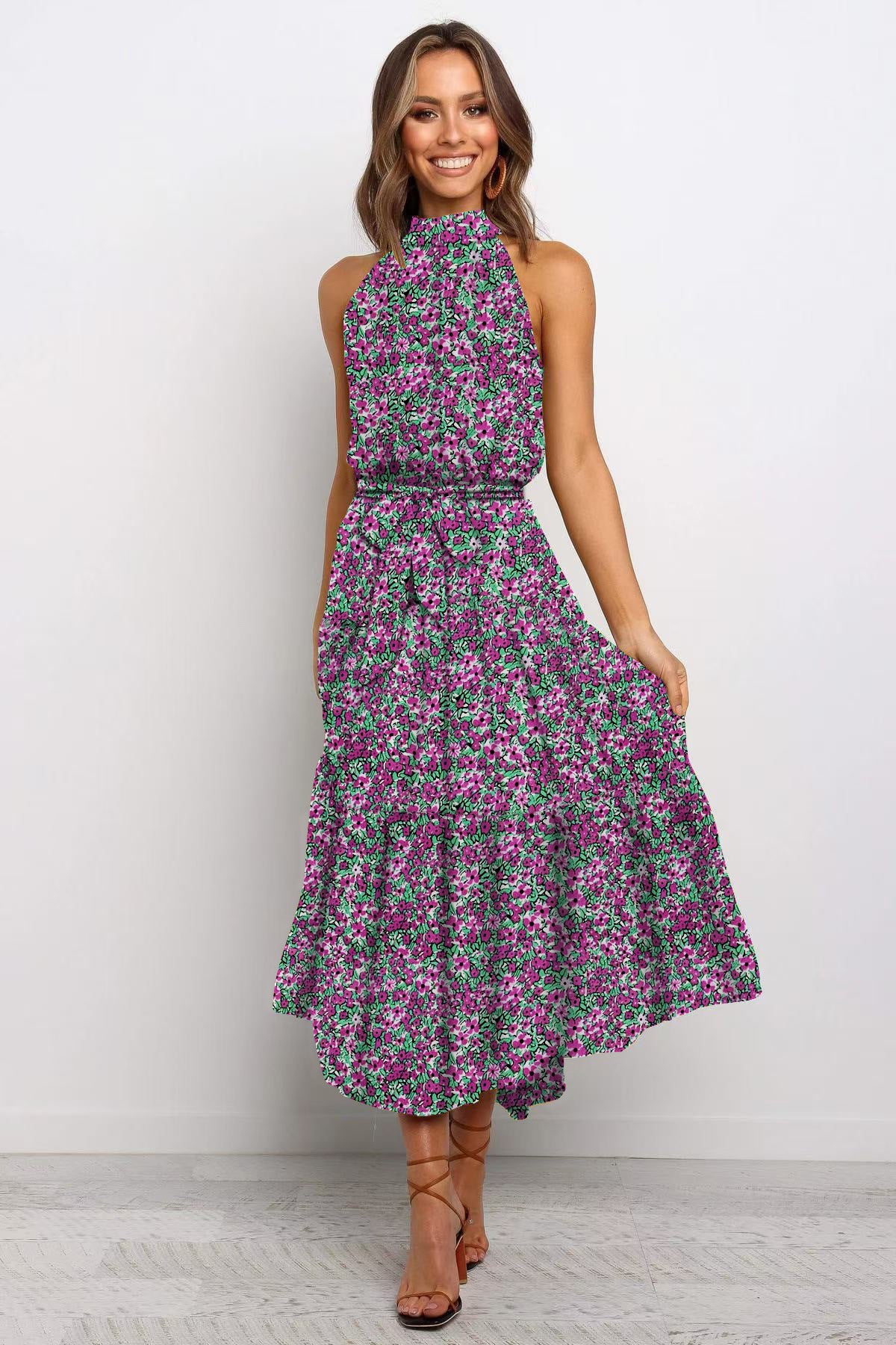Polka Dot Halter Neck Long Dress