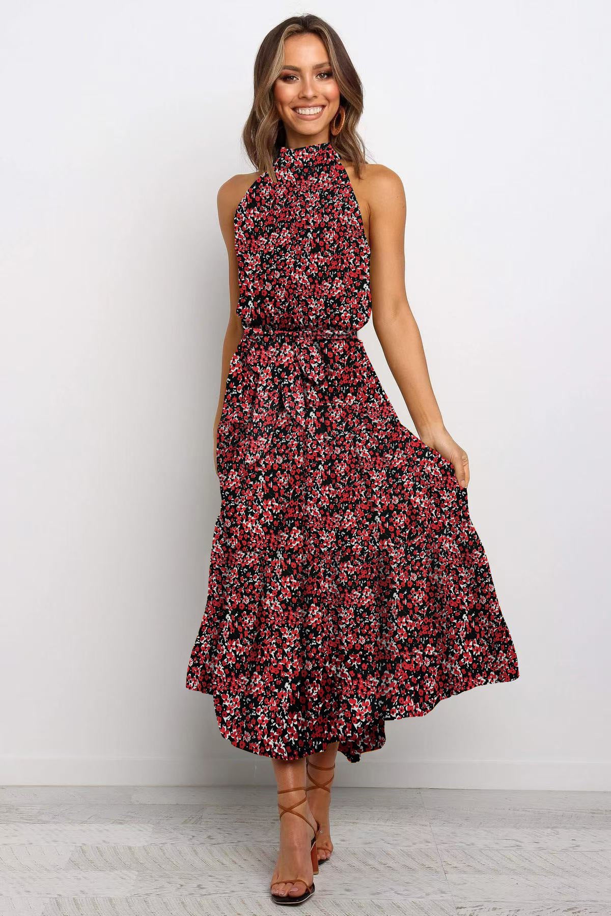 Polka Dot Halter Neck Long Dress