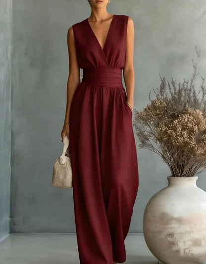 Elegant V-Neck Wide Leg Jumpsuit