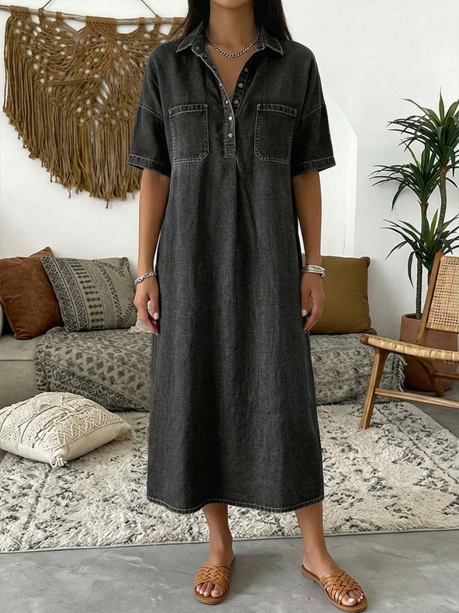 Casual V-Neck Denim Dress