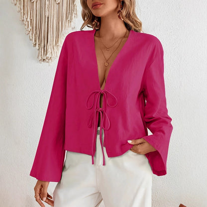 Women's Lace-Up Bell Sleeve Blouse