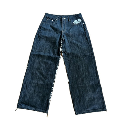 Y2K Dragon Tiger Print Drawstring Denim Pants Drip Depot