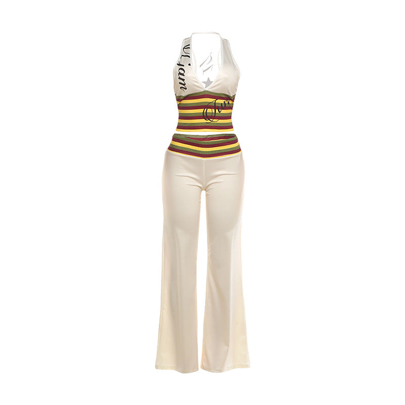 Striped Crop Top and Flared Pants Set