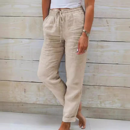 High Waisted Casual Cotton Linen Pants