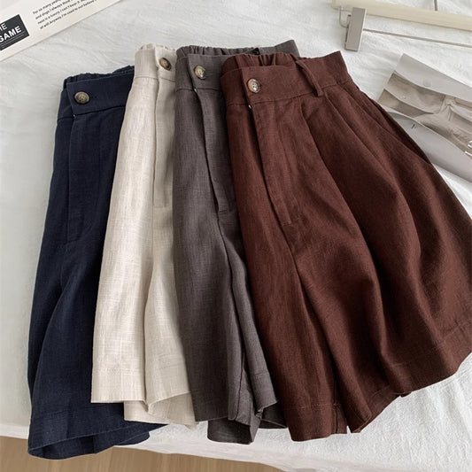 Washed Vintage Linen Cotton Shorts