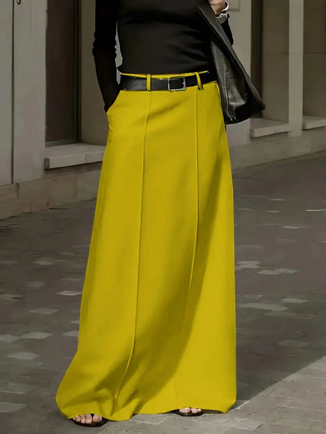 Solid Color Long Skirt with Pockets