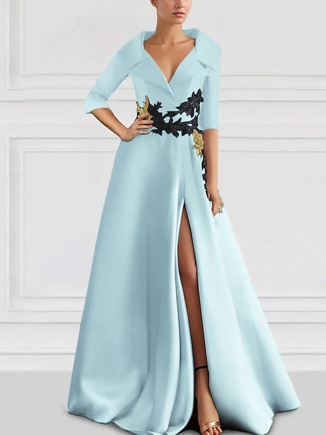Elegant V-Neck Slit Evening Gown Drip Depot