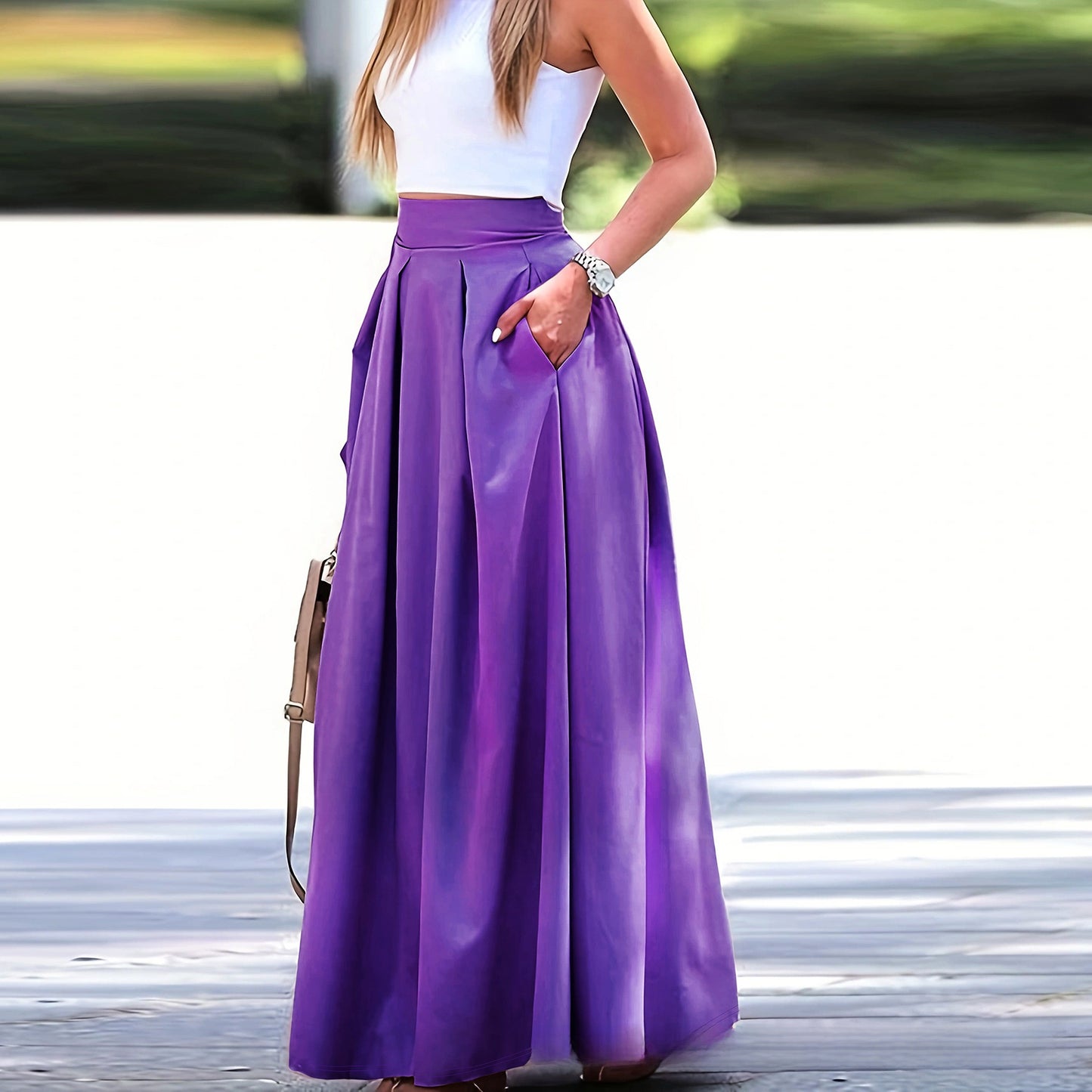 High Waist A-Line Long Skirt
