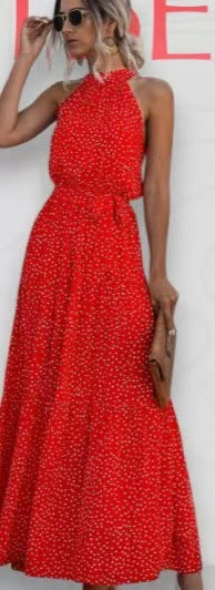 Polka Dot Halter Neck Long Dress