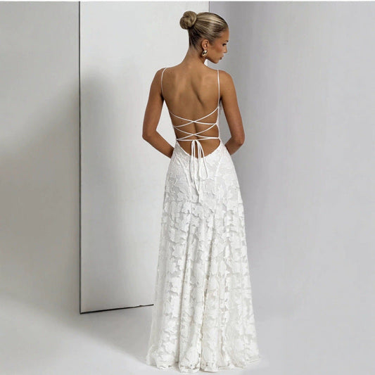 Elegant Lace Backless Evening Dress Drip Depot