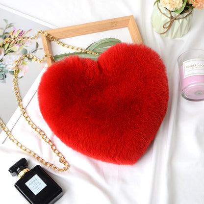 Heart Shaped Faux Rabbit Fur Crossbody Bag