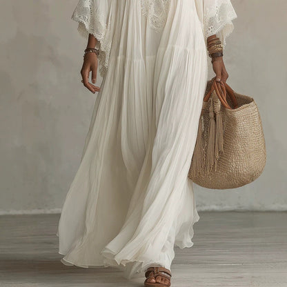 Lace Patchwork V-Neck Long Dress