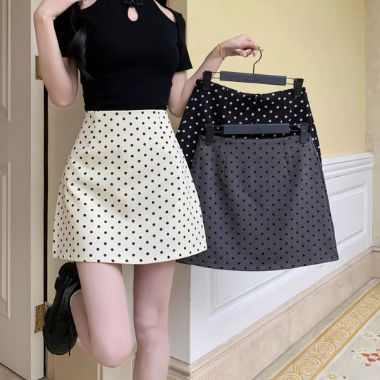 Women's High Waist A-line Skirt with Wave Dot Pattern