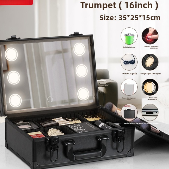 Cosmetic Case with Light and Mirror Storage Bag