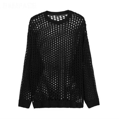 Hollow Loose Knitwear Mesh Round Neck Tops