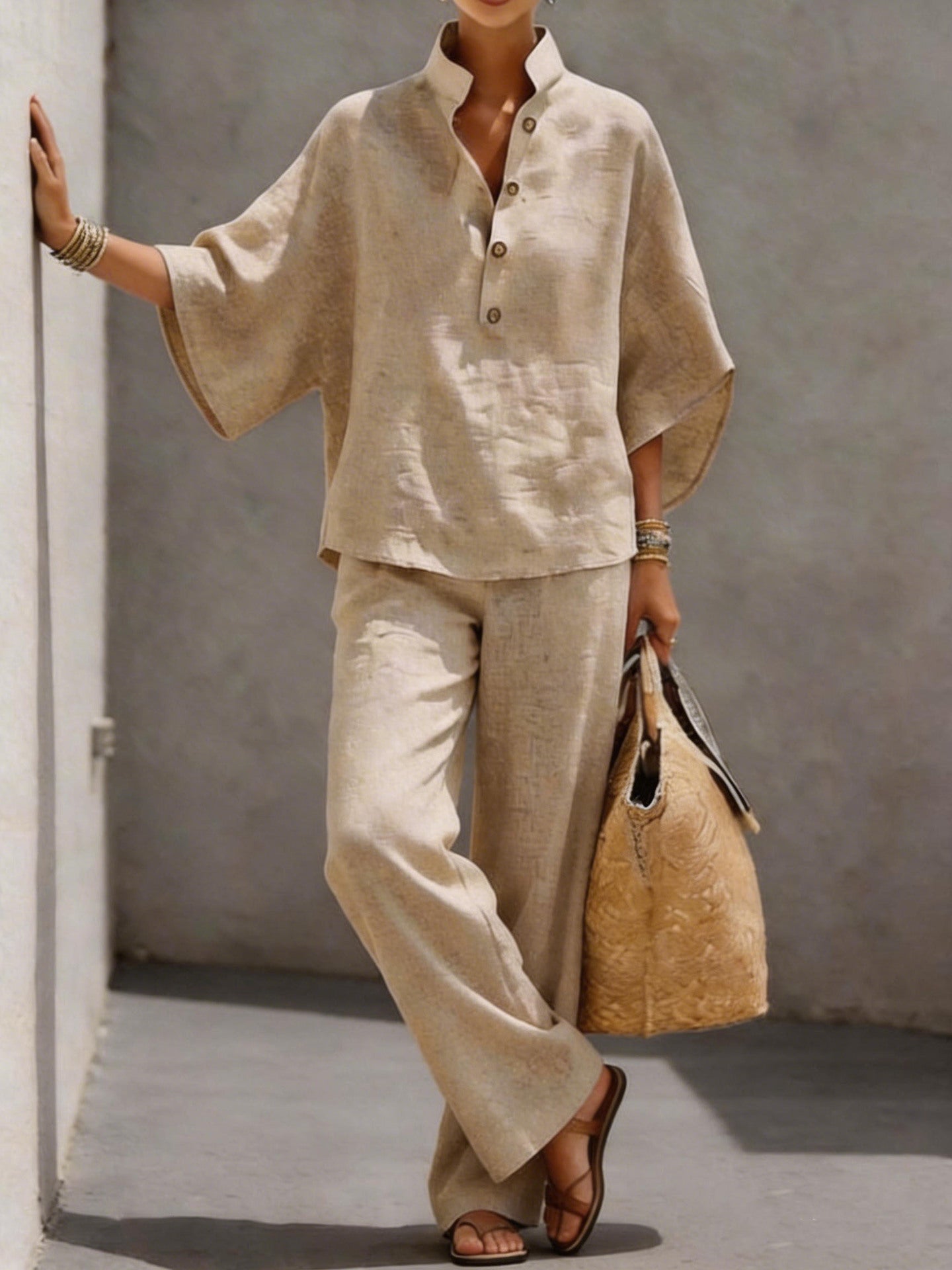 Women's Cotton Linen Shirt and Pants Set Drip Depot