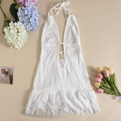 Womens Floral Lace Halter Dress