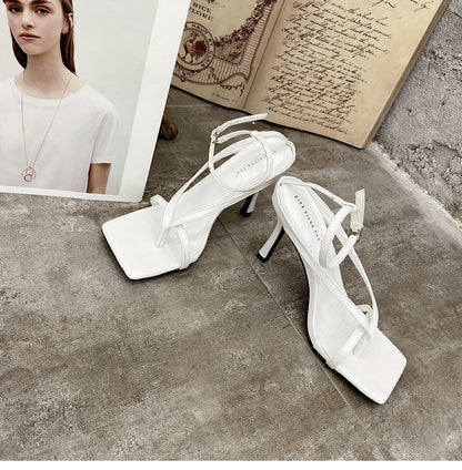 fashionable square head high heel toe sandals