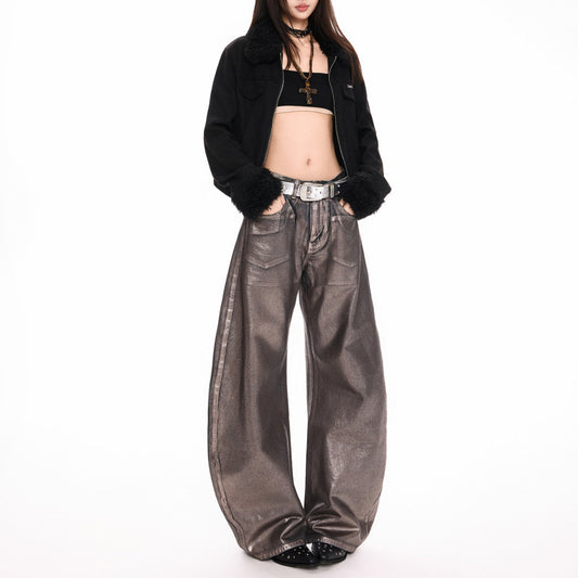 Silver Embellished Denim Wide Leg Pants
