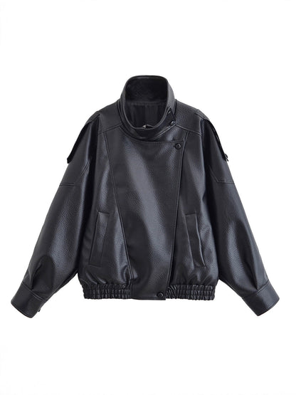 Women's Double Collar Faux Leather Jacket